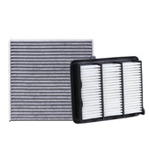 Kefly front view of engine and cabin filter kit showing complete set and benefits