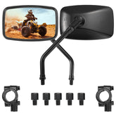 KEMIMOTO front-mounted ATV mirror showing clear rear view and durability
