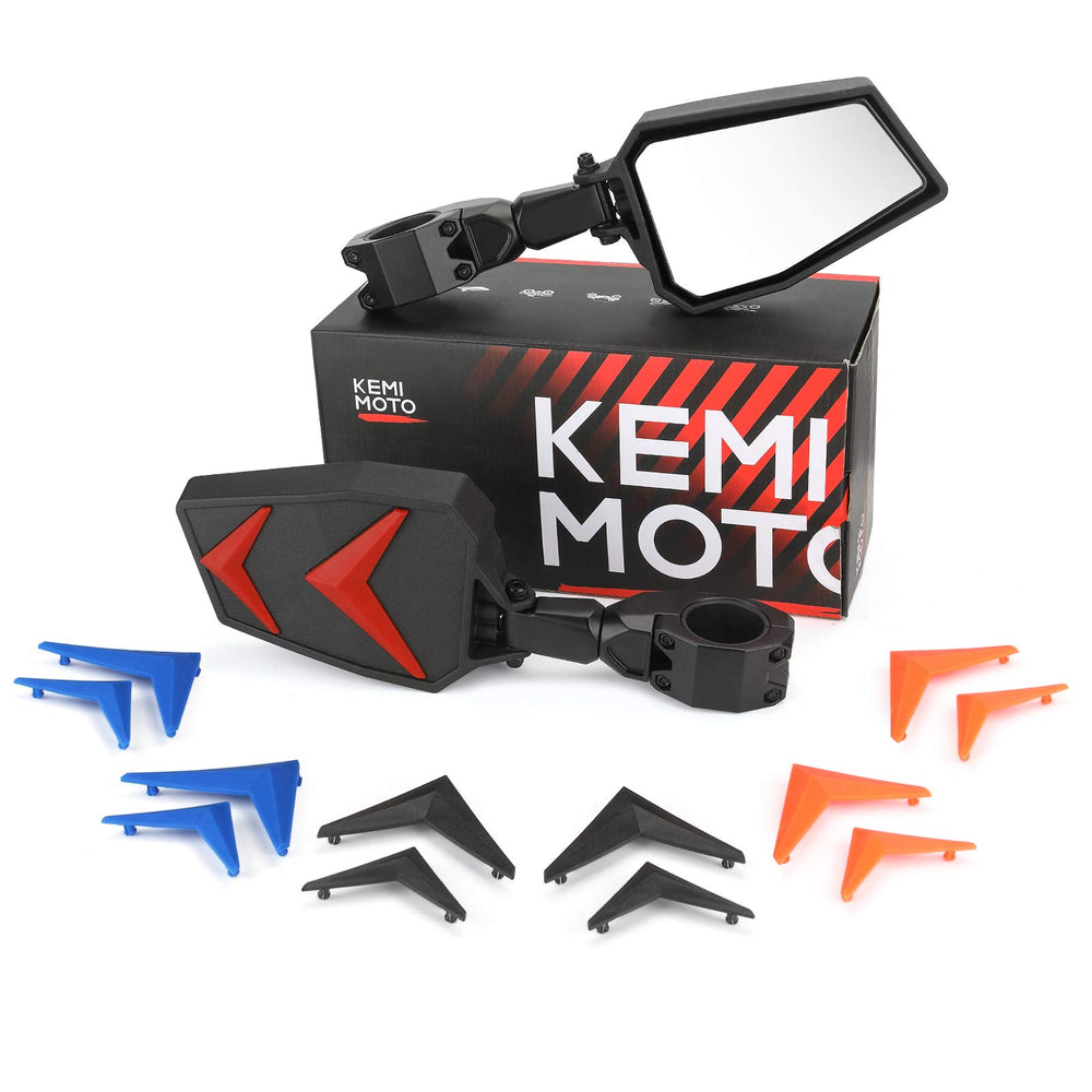 KEMIMOTO front-mounted mirror showing sturdy mount and improved rear sightline