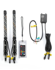 KEMIMOTO front view of two 1ft whip lights showing bright colors and improved visibility
