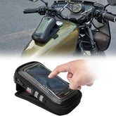 KEMIMOTO front view of magnetic tank bag showing touchscreen and slim profile benefit