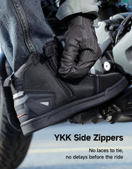 KEMIMOTO side YKK zipper detail for fast on-and-off convenience