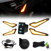 KEMIMOTO front triangle blinker showing bright white DRL and clear lens benefit visibility