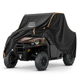 KEMIMOTO front view of UTV cover protecting two-seater and showing full fit benefit