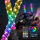 KEMIMOTO front view of two 3ft RGB whips showing full illumination and increased visibility