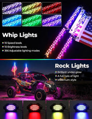 KEMIMOTO whip lights mounted on side-by-side showing increased trail visibility