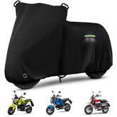 KERANTY front view showing full cover protecting a small motorcycle, improves outdoor protection
