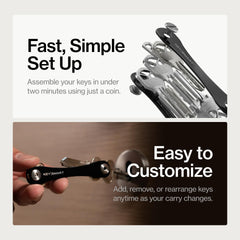 KeySmart original hardware close-up showing stainless steel fasteners and durability benefit