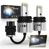 KIMLATAR front view of two 3157 LED bulbs showing plug-and-play design and bright benefit