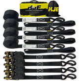 KJE front view showing four straps and carry bag for organized transport