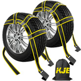 KJE front packaging showing two tow dolly straps and included bag for organized storage