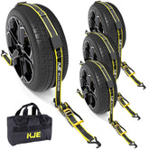 KJE front packaging showing four reflective ratchet straps and included accessories for visible safety