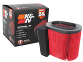 K&N engine air filter front packaging showing model and benefits