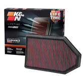 K&N front view of 33-2460 showing ready-to-install filter and packaging for quick upgrade