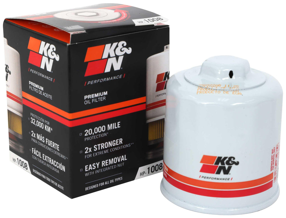 K&N HP-1008 front view showing robust canister and threaded base, durable protection