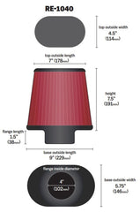 K&N side profile of the tapered filter highlighting compact fit advantage