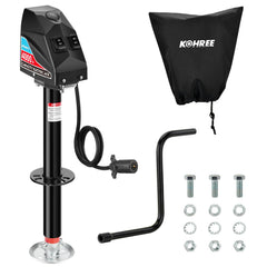 Kohree front view of electric trailer jack showing sturdy mount and benefit quick hookup