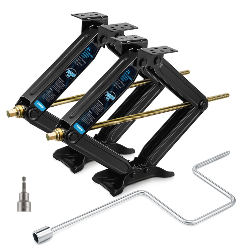 Kohree scissor jack front view showing sturdy frame and lift benefit