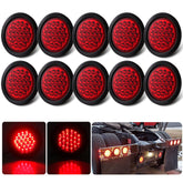Konrali front view of red 4-inch round LED light showing lens and bezel, clear visibility