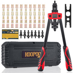 KOOPOOL 14" rivet nut tool front view showing ergonomic handle and jaw benefit