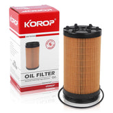 KOROP front view of oil filter showing label and fitment, confidence in direct replacement