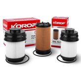 KOROP fuel and oil filter kit front view showing components and fitment benefit