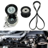 Kozlira drive kit front packaging showing included tensioner pulley belt benefits fitment