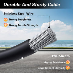 KPALAG long upper and short lower cables laid out to show exact 38.5 and 33.2 inch lengths