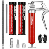 KRETLAW grease gun front view showing complete kit and compact design