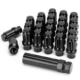 KSP PERFORMANCE front view of 24 black acorn lug nuts showing complete kit and key benefit of ready installation