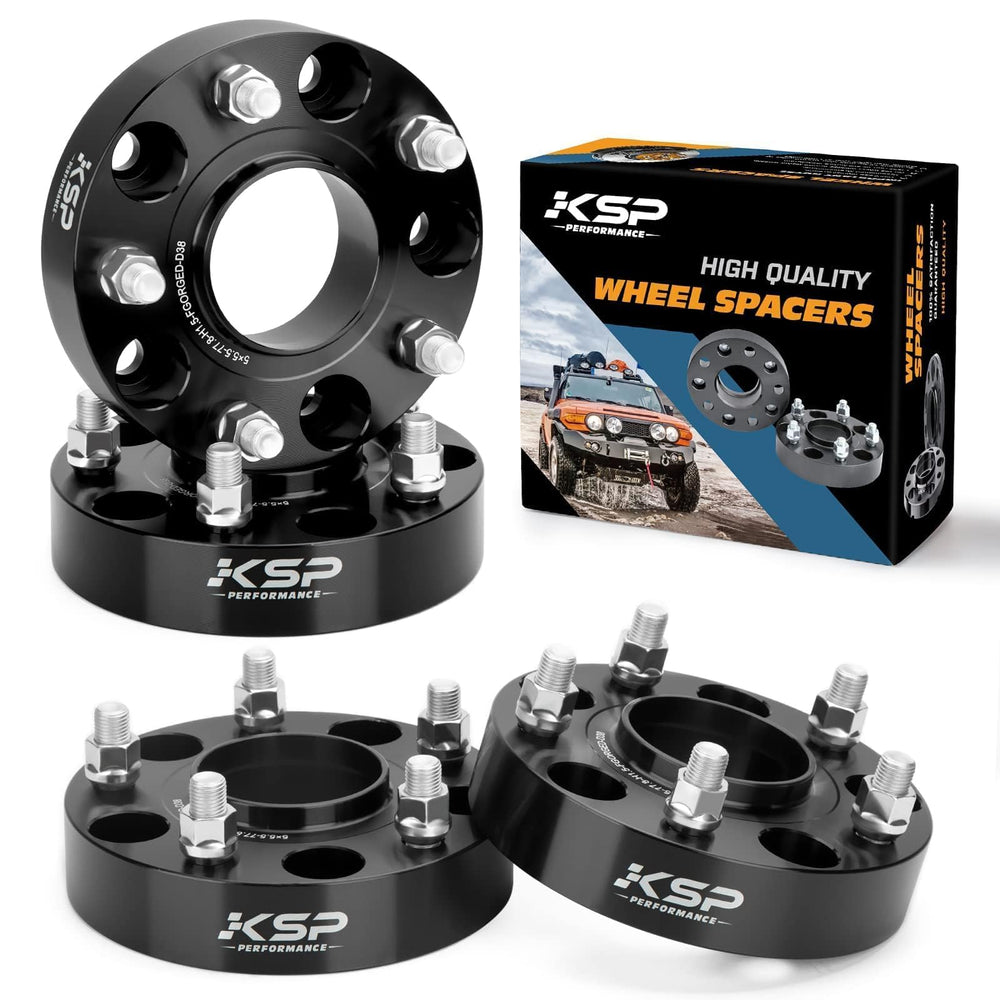 KSP PERFORMANCE front view of four wheel spacers showing bolt pattern and profile benefit: clear fit