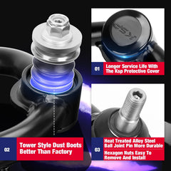 KSP PERFORMANCE threaded adjustment rod showing length correction advantage