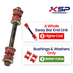 KSP PERFORMANCE washers and bushings laid out, simplifying fast, correct install