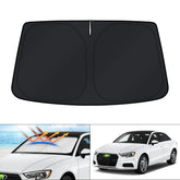 KUST front fit view showing precise Audi A3 windshield coverage and sun protection