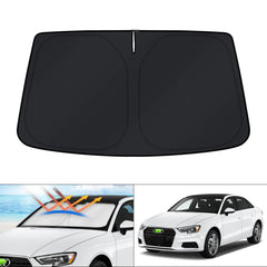 KUST front fit view showing precise Audi A3 windshield coverage and sun protection
