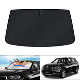 KUST front packaging view showing custom-fit X5 shade protecting windshield