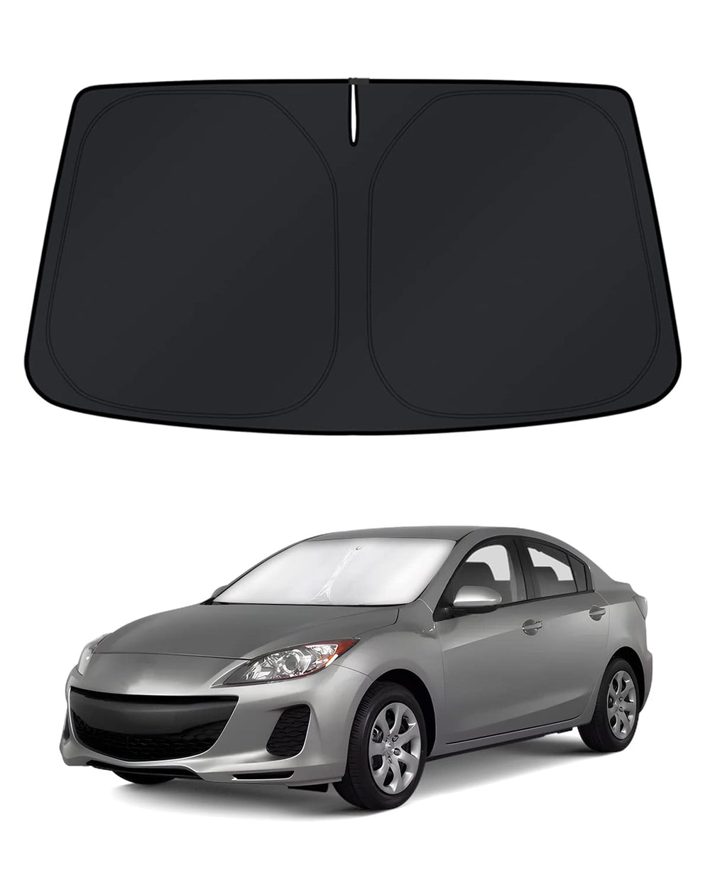 KUST front view of windshield shade packaging showing fit and protection