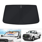 KUST front packaging showing shade for Ford Super Duty and easy install benefit