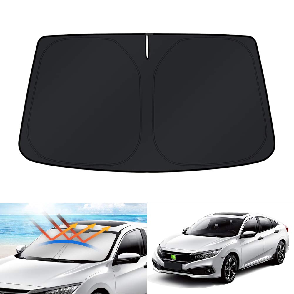 KUST front view of sun shade packaging showing model-specific fit and benefit of full coverage