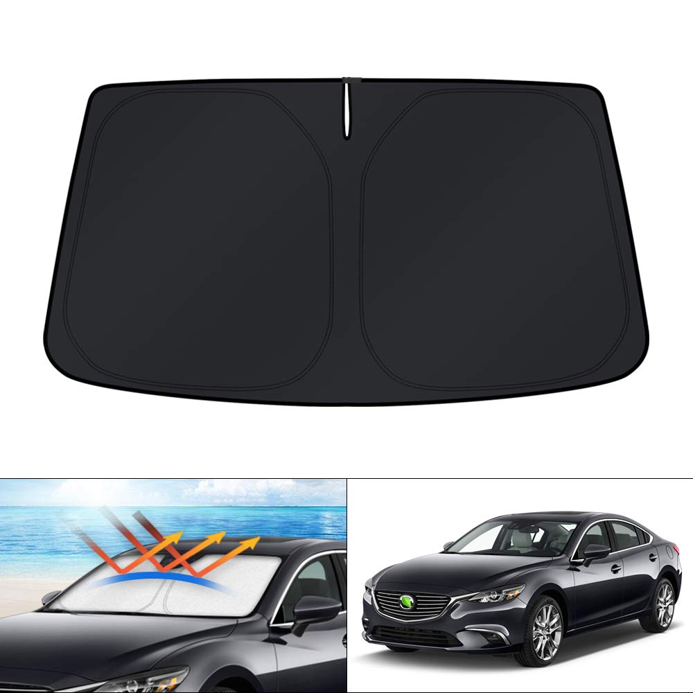 KUST windshield shade installed on Mazda6 front providing full-coverage cooling