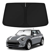 KUST front view showing custom-fit sun shade on Mini Cooper F55 windshield protecting interior