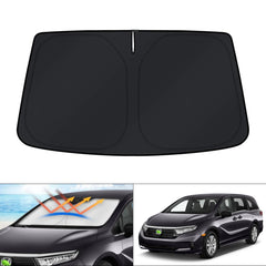 KUST front view of packaged Odyssey sun shade showing fit benefit