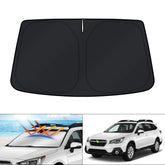 KUST sun shade front fit on Outback windshield showing full coverage and protection