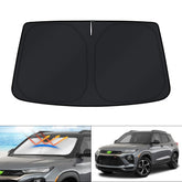 KUST sun shade front view fitted in Trailblazer windshield showing full coverage and cooling benefit