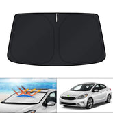 KUST front view fitted on Kia Forte windshield showing full coverage and cooling benefit