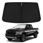 KUST front view of full windshield shade protecting truck interior
