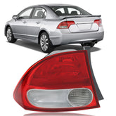 labwork front view of left rear tail light showing clear and red lens for improved rear visibility