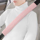 LACDL front view of pink seatbelt cover showing plush finish and length