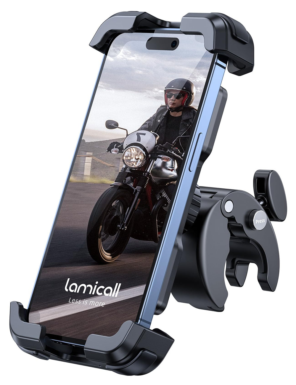 Lamicall front view on handlebar showing quick-install clip and stable hold