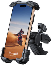 Lamicall front view on handlebar showing secure fit and easy install